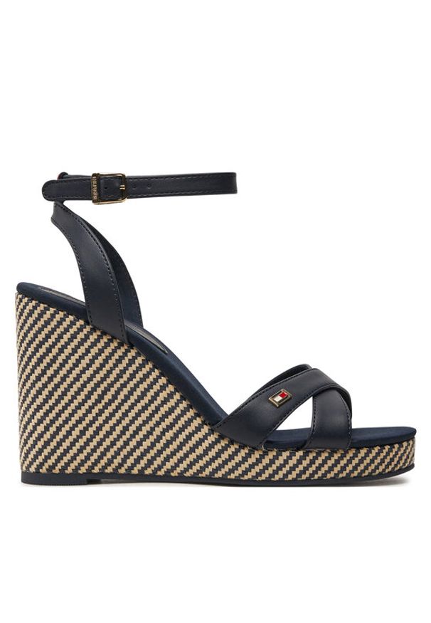 TOMMY HILFIGER - Tommy Hilfiger Sandały Im Raffia Sandal FW0FW08224 Granatowy. Kolor: niebieski. Materiał: skóra