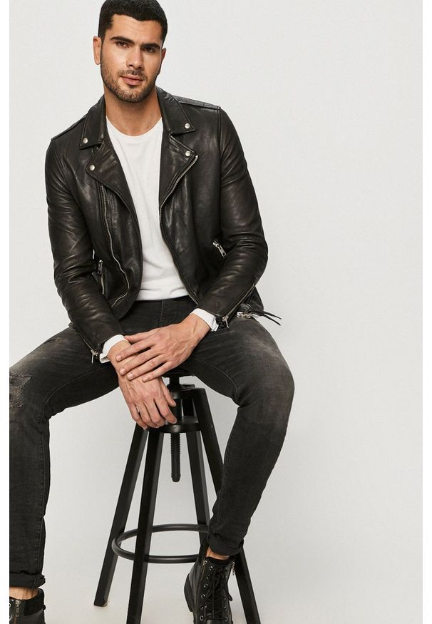 AllSaints - Kurtka skórzana Milo Biker. Okazja: na co dzień. Kolor: czarny. Materiał: skóra. Styl: casual