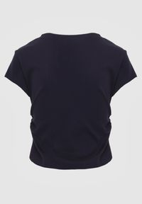 Born2be - Granatowy Bawełniany T-shirt w Prążki o Dopasowanym Kroju z Marszczeniem Cherita. Okazja: na co dzień. Kolor: niebieski. Materiał: bawełna. Wzór: prążki. Styl: casual, sportowy #3