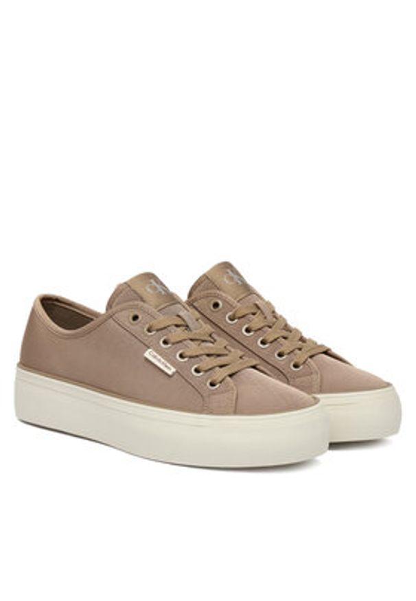 Calvin Klein Sneakersy Vulc Flatform Lace Up Moire YW0YW02012 Brązowy. Kolor: brązowy. Materiał: materiał