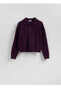 Reserved - Sweter z kołnierzykiem - ciemnofioletowy. Kolor: fioletowy. Materiał: wełna, dzianina