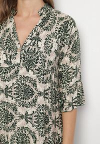 Born2be - Ciemnozielona Rozkloszowana Sukienka z Bawełny z Falbanami w Ornamentalny Wzór Lanoreth. Okazja: na spacer, na co dzień. Typ kołnierza: dekolt w serek. Kolor: zielony. Materiał: bawełna. Typ sukienki: rozkloszowane, proste. Styl: casual, klasyczny #5