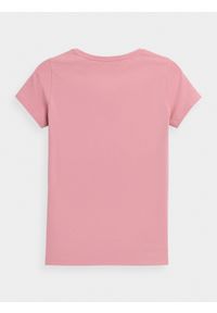 4f - T-shirt regular z nadrukiem damski. Kolor: różowy. Materiał: dzianina, bawełna. Wzór: nadruk