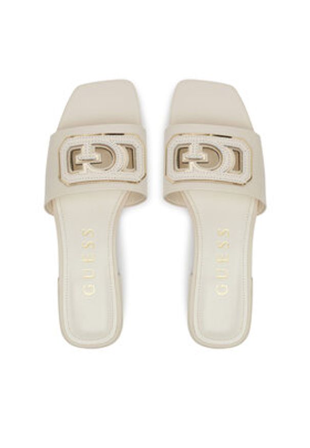 Guess Klapki FLJTAR LEA19 Écru. Materiał: skóra