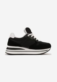 Born2be - Czarne Sneakersy na Platformie z Kontrastową Lamówką Slaias. Kolor: czarny. Obcas: na platformie #3