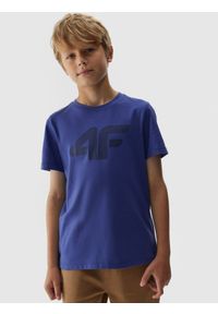 4f - T-shirt z nadrukiem chłopięcy. Kolor: niebieski. Materiał: bawełna. Wzór: nadruk #2