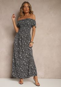 Renee - Czarna Kwiatowa Sukienka z Bufiastymi Rękawami Lumorelle. Okazja: na co dzień. Kolor: czarny. Wzór: kwiaty. Styl: klasyczny, elegancki, casual #5