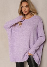 Renee - Fioletowy Casualowy Sweter Oversize Allethia. Okazja: na co dzień. Kolor: fioletowy. Długość rękawa: długi rękaw. Długość: długie. Styl: casual