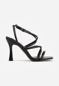 Renee - Czarne Sandały na Klepsydrowej Szpilce z Geometrycznymi Paskami Molthise. Zapięcie: pasek. Kolor: czarny. Wzór: geometria. Obcas: na szpilce. Styl: wizytowy, glamour #7