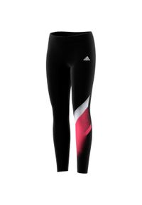 Adidas - Legginsy do gimnastyki dla dzieci. Kolor: różowy, biały, czarny, wielokolorowy. Materiał: poliester, elastan. Styl: sportowy #1
