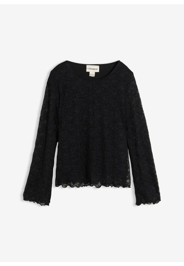 bonprix - Koronkowa bluzka z długim rękawem. Kolor: czarny. Materiał: koronka. Długość rękawa: długi rękaw. Długość: długie. Styl: elegancki