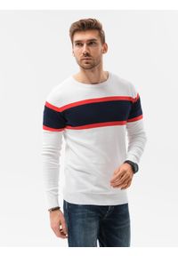 Ombre Clothing - Sweter męski E190 - biały - XXL. Kolor: biały. Materiał: bawełna, jeans. Styl: klasyczny
