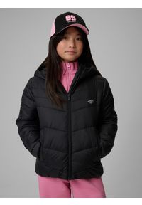 4f - 4F Kurtka z wypełnieniem syntetycznym dziewczęca - czarna 164 (13-14 lat). Okazja: na spacer, na co dzień, na uczelnię. Kolor: czarny. Materiał: syntetyk. Wzór: gładki. Sezon: lato. Styl: casual #1