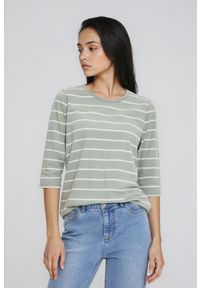 MOODO - Bluzka w paski oliwkowa. Kolor: oliwkowy. Materiał: bawełna, elastan. Wzór: paski #1