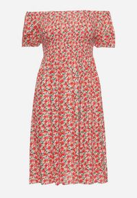 Born2be - Czerwona Wiskozowa Sukienka Hiszpanka z Gumkami w Pasie Valdina. Okazja: na co dzień. Typ kołnierza: dekolt hiszpanka. Kolor: czerwony. Materiał: wiskoza. Długość rękawa: krótki rękaw. Sezon: lato. Styl: casual, wakacyjny #2