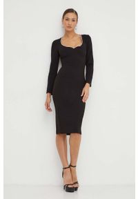 Nissa sukienka kolor czarny midi dopasowana. Typ kołnierza: dekolt w karo. Kolor: czarny. Materiał: tkanina. Typ sukienki: dopasowane. Długość: midi #1