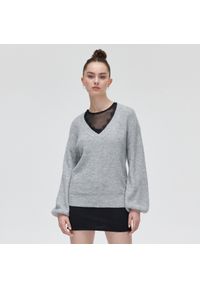 Cropp - Sweter z ozdobną koronką - Jasny szary. Kolor: szary. Materiał: koronka. Wzór: koronka