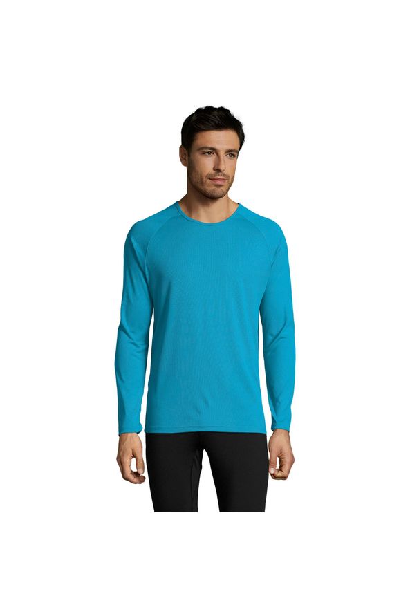 SOL'S - Męska Koszulka Sportowa Z Długim Rękawem. Kolor: niebieski. Długość rękawa: długi rękaw. Długość: długie. Sport: turystyka piesza