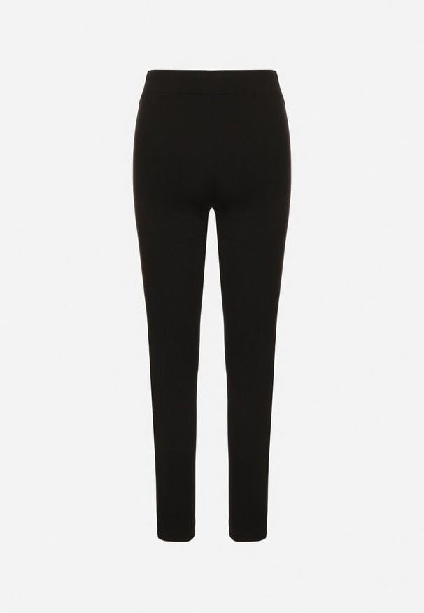 Born2be - Czarne Legginsy z Wiskozą z Wysokim Stanem Zdobione Guzikiem z Cyrkoniami Nalette. Okazja: na co dzień. Stan: podwyższony. Kolor: czarny. Materiał: wiskoza. Wzór: aplikacja. Styl: elegancki, casual