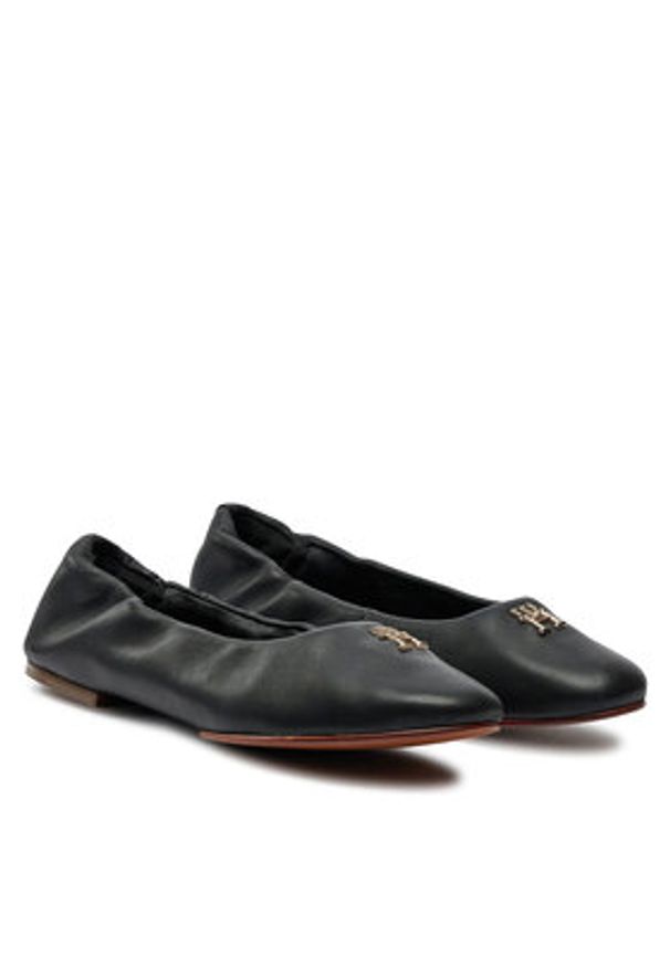 TOMMY HILFIGER - Tommy Hilfiger Baleriny Th Elevated Elastic Ballerina FW0FW07882 Czarny. Kolor: czarny. Materiał: skóra