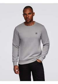 Ombre Clothing - Męska klasyczna bluza z okrągłym dekoltem – szara V4. Okazja: na co dzień. Kolor: szary. Materiał: bawełna, poliester, dzianina. Wzór: aplikacja. Styl: klasyczny #1