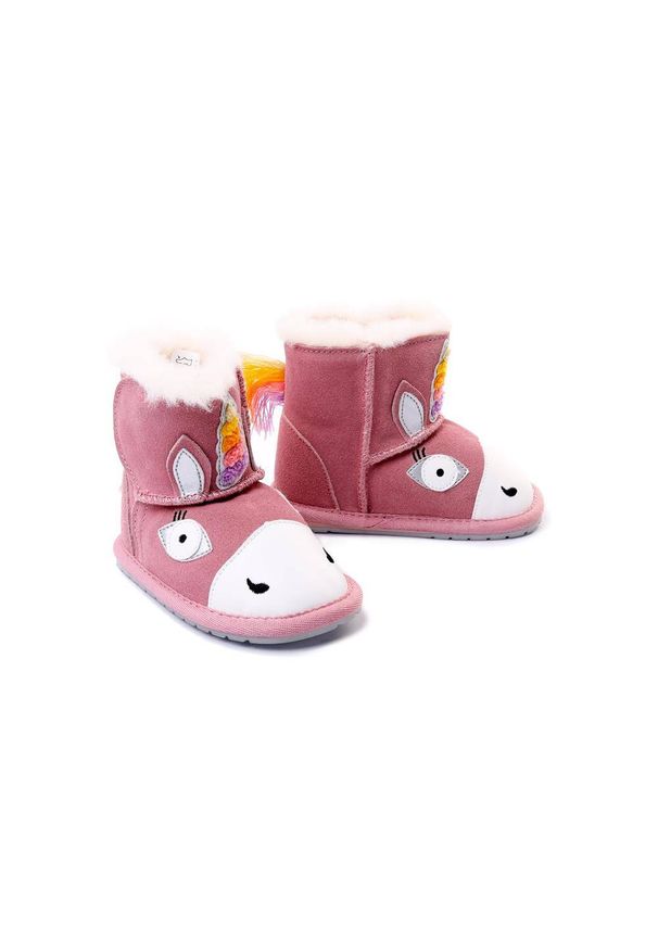 EMU Australia - EMU AUSTRALIA B12409 MAGICAL UNICORN WALKER pale pink, kozaki dziecięce, rozmiary 20-23. Zapięcie: rzepy. Kolor: różowy. Materiał: wełna, zamsz, skóra