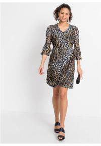 Sukienka kopertowa w cętki leoparda bonprix beżowo-brązowo-szary leo. Kolor: szary. Typ sukienki: kopertowe #5