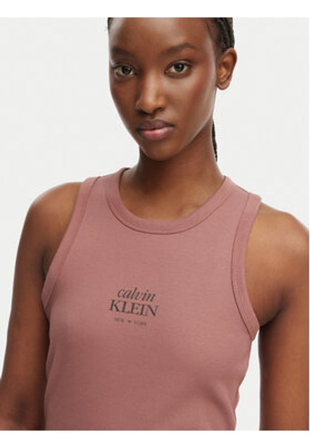 Calvin Klein Jeans Top LV047F239G Brązowy jasny Slim Fit. Kolor: brązowy. Materiał: bawełna