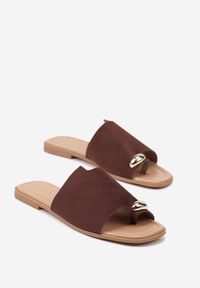 Born2be - Brązowe Klapki Vices Japonki z Metaliczną Ozdobą Arezelia. Okazja: na co dzień. Kolor: brązowy. Wzór: aplikacja. Styl: elegancki, casual #3