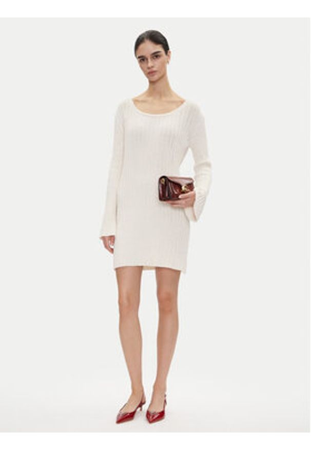 Pinko - PINKO Sukienka dzianinowa 105301 A2N7 Écru Regular Fit. Kolor: kremowy. Materiał: bawełna