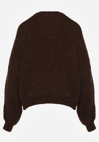 Renee - Brązowy Kardigan z Wełną o Kroju Oversize z Wiązanymi Kokardami Elearina. Okazja: na co dzień. Typ kołnierza: kokarda. Kolor: brązowy. Materiał: wełna. Styl: street, elegancki, casual #4