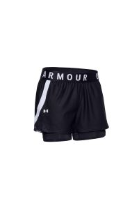 Spodnie do biegania damskie Under Armour Play UP 2IN1. Kolor: czarny, biały, wielokolorowy. Długość: krótkie. Sport: bieganie