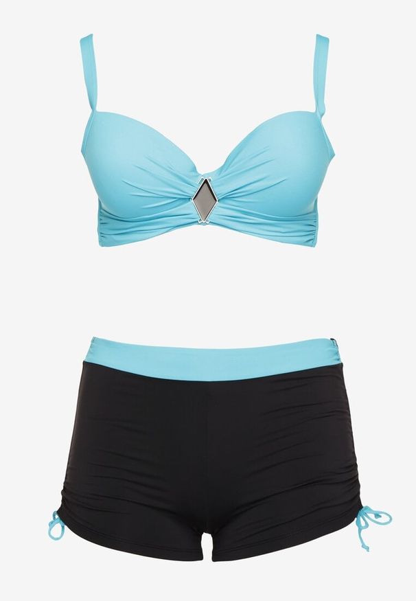 Born2be - Niebiesko-Czarne Bikini Biustonosz i Majtki ze Ściągaczami Ulonaniela. Kolekcja: plus size. Kolor: niebieski. Wzór: aplikacja