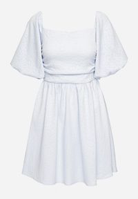 Born2be - Niebieska Sukienka Rozkloszowana z Bufiastymi Rękawami i Kwadratowym Dekoltem Galzemis. Okazja: na co dzień. Typ kołnierza: dekolt kwadratowy. Kolor: niebieski. Styl: klasyczny, casual, elegancki #6