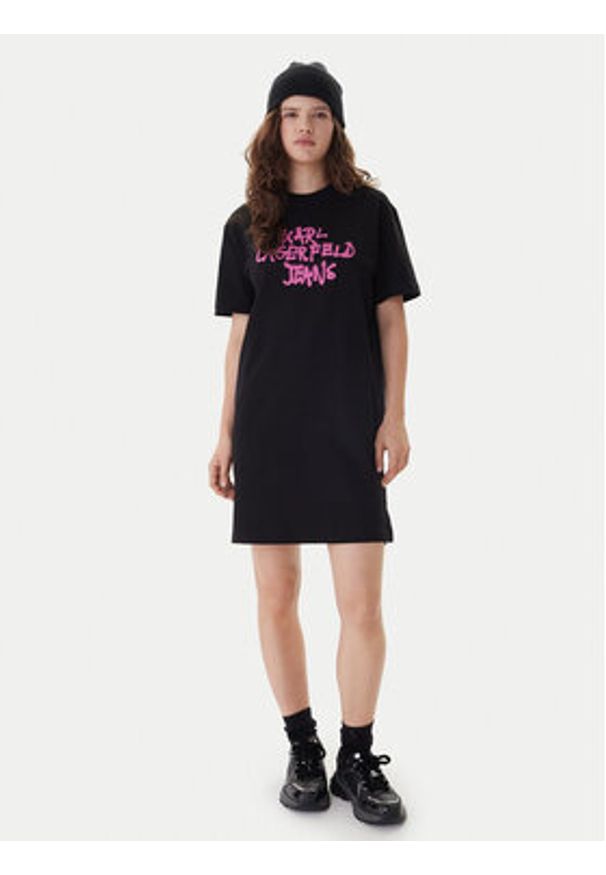 Karl Lagerfeld Jeans Sukienka codzienna B1W13043 Czarny Regular Fit. Okazja: na co dzień. Kolor: czarny. Materiał: bawełna. Typ sukienki: proste. Styl: casual