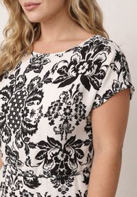 Born2be - Biało-Czarna Pudełkowa Sukienka z Wiskozy w Stylu Casual z Wiązanym Paskiem Tepena. Okazja: na co dzień. Kolekcja: plus size. Kolor: biały. Materiał: wiskoza. Sezon: lato. Typ sukienki: proste. Styl: casual #6