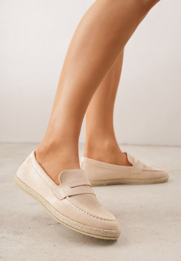 Renee - Beżowe Mokasyny z Plecionką w Stylu Boho Galenatea. Okazja: na co dzień, do pracy. Kolor: beżowy. Materiał: jeans. Wzór: aplikacja. Sezon: lato. Styl: boho