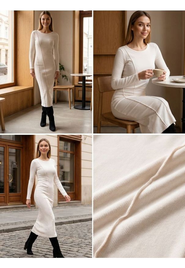 Sinsay - Sukienka dresowa midi - kremowy. Kolor: kremowy. Materiał: dresówka. Długość: midi