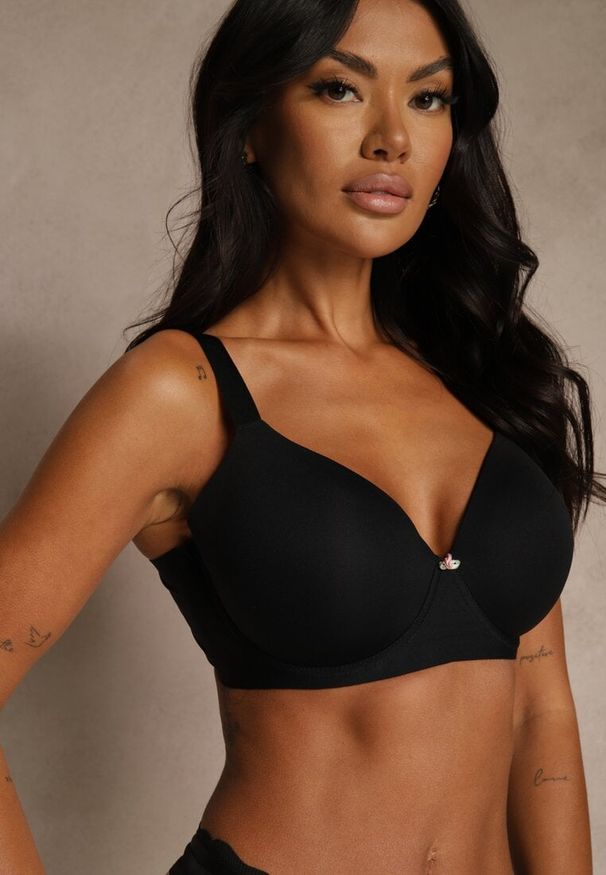 Renee - Czarny Klasyczny Biustonosz o Gładkiej Fakturze Adriaros. Kolor: czarny. Wzór: gładki