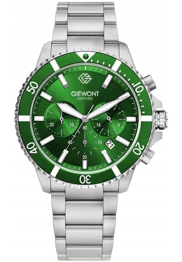 Zegarek Giewont Zegarek Męski Chronograph Sapphire Srebrno Zielony GW3970-B8. Kolor: srebrny, wielokolorowy, zielony