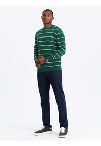 Ombre Clothing - Casualowy sweter męski w poziome paski – zielony V4 - Rozmiar: XXL. Okazja: na co dzień. Kolor: zielony. Materiał: nylon, włókno, materiał, bawełna. Wzór: paski. Styl: casual #3
