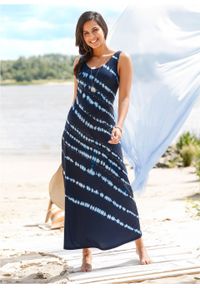Sukienka maxi z batikowym nadrukiem bonprix ciemnoniebiesko-biel wełny z nadrukiem. Kolor: niebieski. Materiał: wełna. Wzór: nadruk. Długość: maxi #5