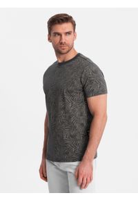 Ombre Clothing - T-shirt męski fullprint w liście palmy - grafitowy V4 - Rozmiar: S. Okazja: na co dzień. Kolor: szary. Materiał: skóra, bawełna. Styl: casual #3