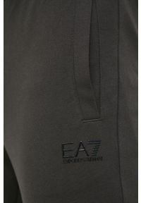 EA7 Emporio Armani spodnie dresowe bawełniane męskie kolor brązowy gładkie. Kolor: brązowy. Materiał: bawełna, dresówka. Wzór: gładki #2