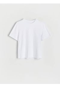 Reserved - T-shirt z merceryzowanej bawełny - biały. Kolor: biały. Materiał: bawełna