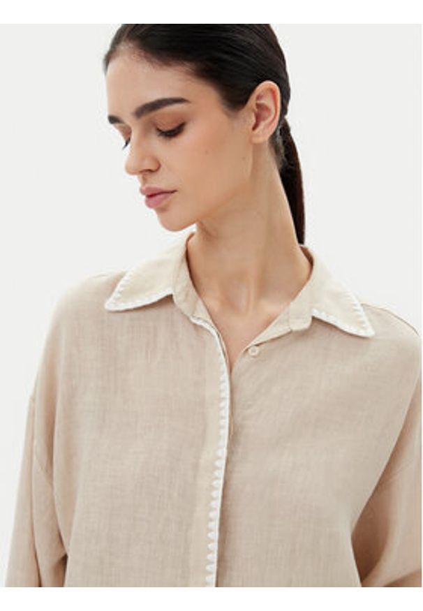 ICONA Koszula RP5LE003 Beżowy Relaxed Fit. Kolor: beżowy. Materiał: len