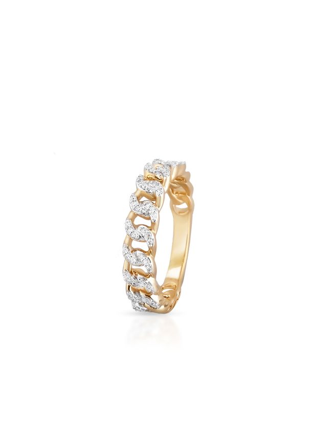 W.KRUK - Pierścionek złoty łańcuch z diamentami. Materiał: złote. Kolor: złoty. Kamień szlachetny: diament