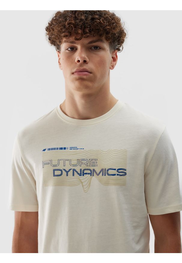 4f - 4F T-shirt regular z nadrukiem męski - biały XXL. Okazja: na co dzień. Kolor: biały. Materiał: bawełna, jersey, dzianina. Długość rękawa: krótki rękaw. Długość: krótkie. Wzór: nadruk. Styl: sportowy, klasyczny, casual