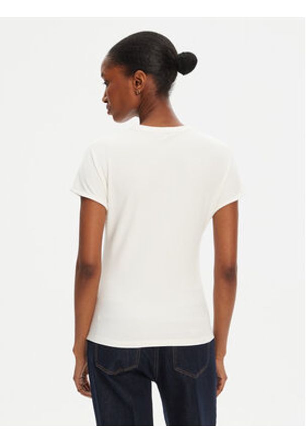 TOMMY HILFIGER - Tommy Hilfiger T-Shirt WW0WW45731 Écru Slim Fit. Materiał: wiskoza