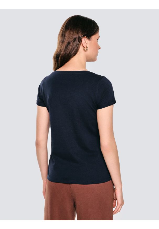 Big-Star - Koszulka damska z napisem z cyrkonii granatowa Malvina 403. Okazja: na co dzień. Kolor: niebieski. Materiał: jeans, dzianina, bawełna. Wzór: napisy. Styl: casual, klasyczny, elegancki